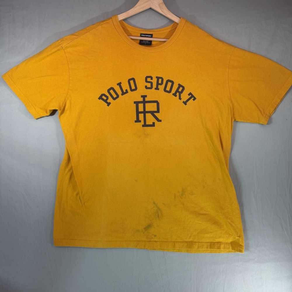 Vintage Polo Sport Ralph Lauren T Shirt Mens Large Yellow Short Sleeve Spell Out